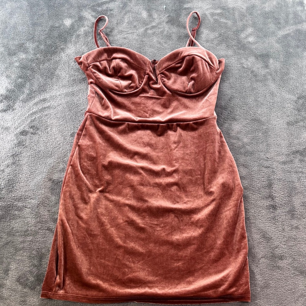 Trixxi Velvet Bustier‎ Mini Dress Rust Sweetheart Bodycon 25BU78MDSV Womens M